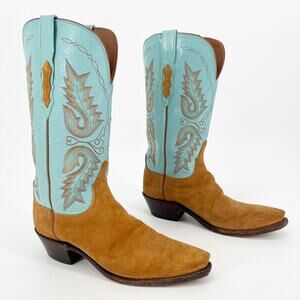 Lucchese 1883 Turquoise Camel Suede Snip Toe Western Cowgirl Boot size 8